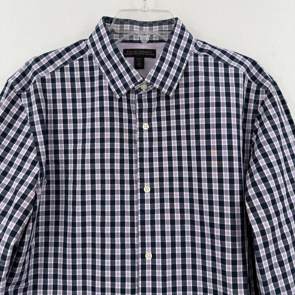 Banana Republic Button Down Shirt Mens 16-16.5 L Tall Purple Gingham Slim Fit